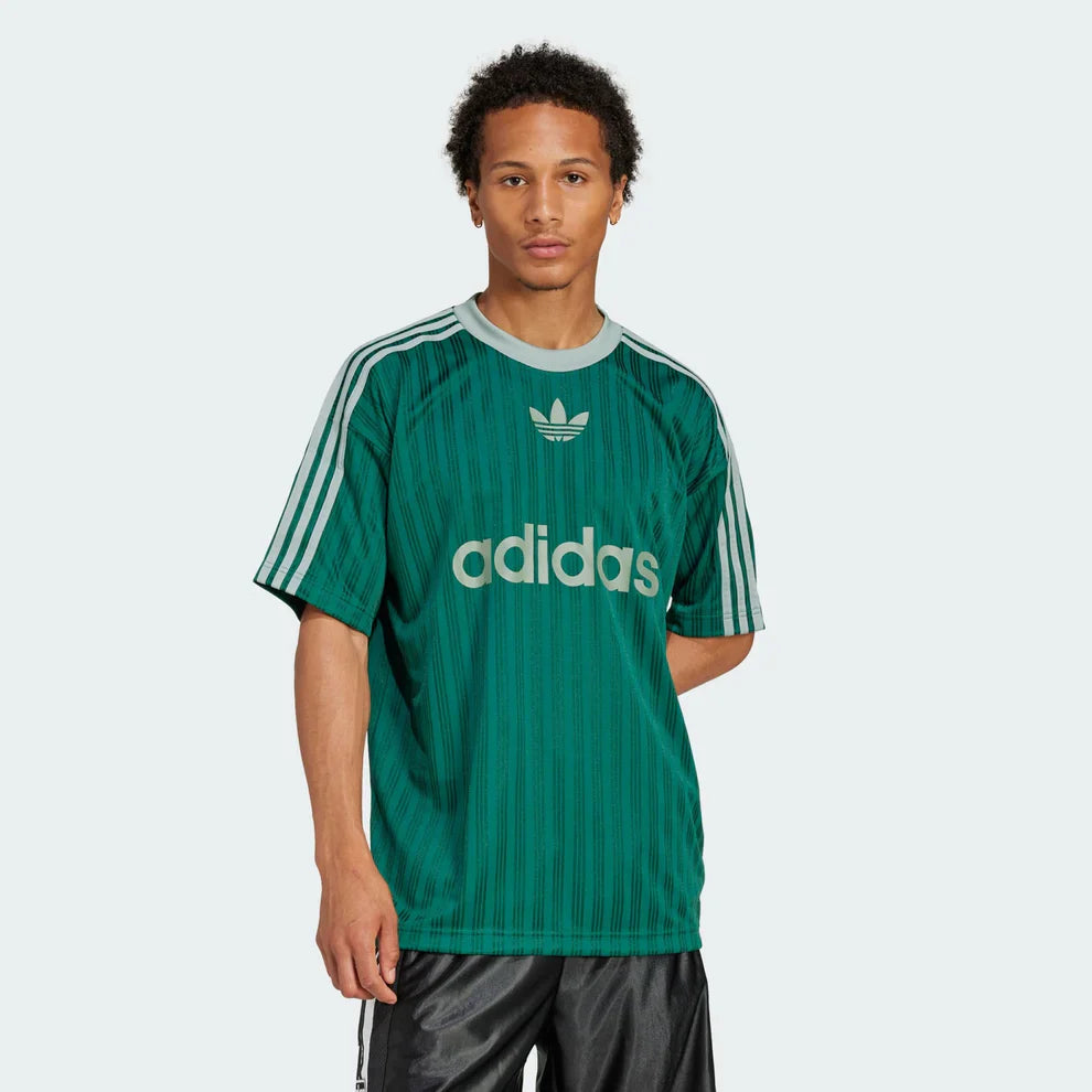 Adidas Originals Green Retro Striped Jersey Tee for Men