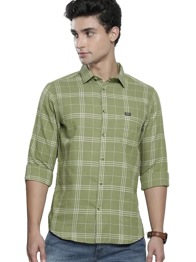 Urban Loom Sage Green Checked Casual Shirt