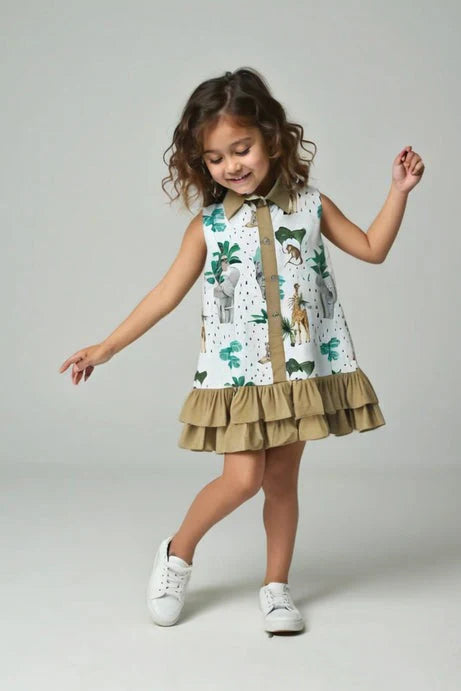 Safari Twirl Shirt Dress – Jungle Print for Girls
