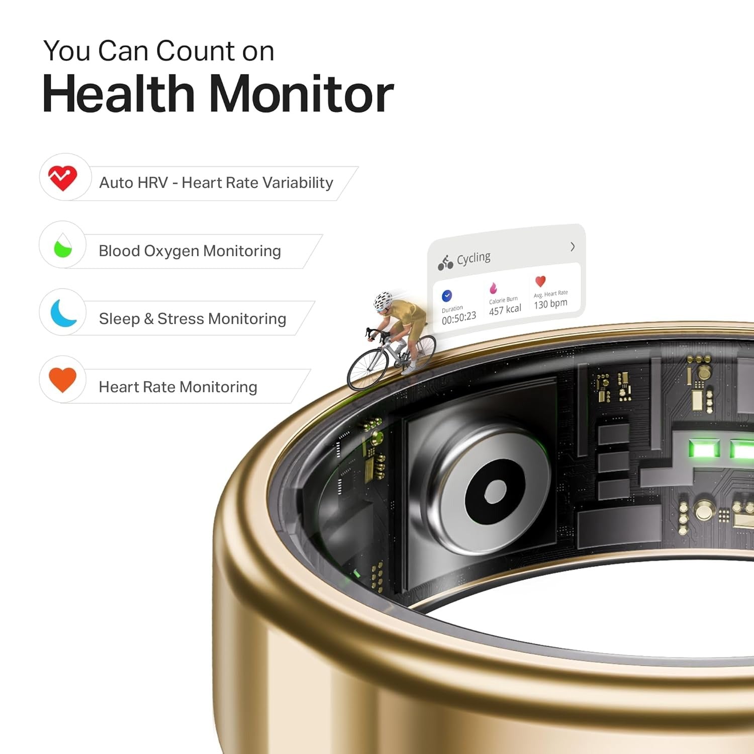 New Launch SmartRing Active Plus, Auto Heart Rate, Sleep, SpO2, Stress & Skin Temperature Monitor, Stainless-Steel Build, Lightweight, 30-Days Battery, Magnetic Charging Case(8, Rose Gold)