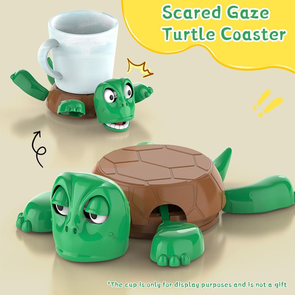 Turtle Coaster 3D Tea Cup Holder with Funny Expression Put a Glass on His Back Fully Colored Gag Gift