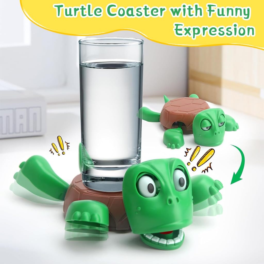 Turtle Coaster 3D Tea Cup Holder with Funny Expression Put a Glass on His Back Fully Colored Gag Gift